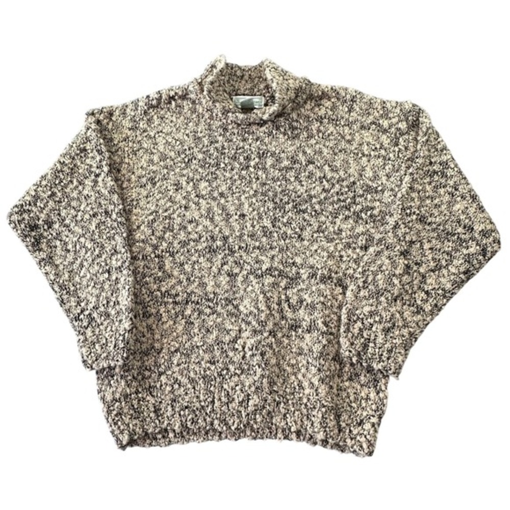 Vintage Shenanigans Marled Knit Popcorn Sweater Mock Neck Tan Black‎ Indie Boho